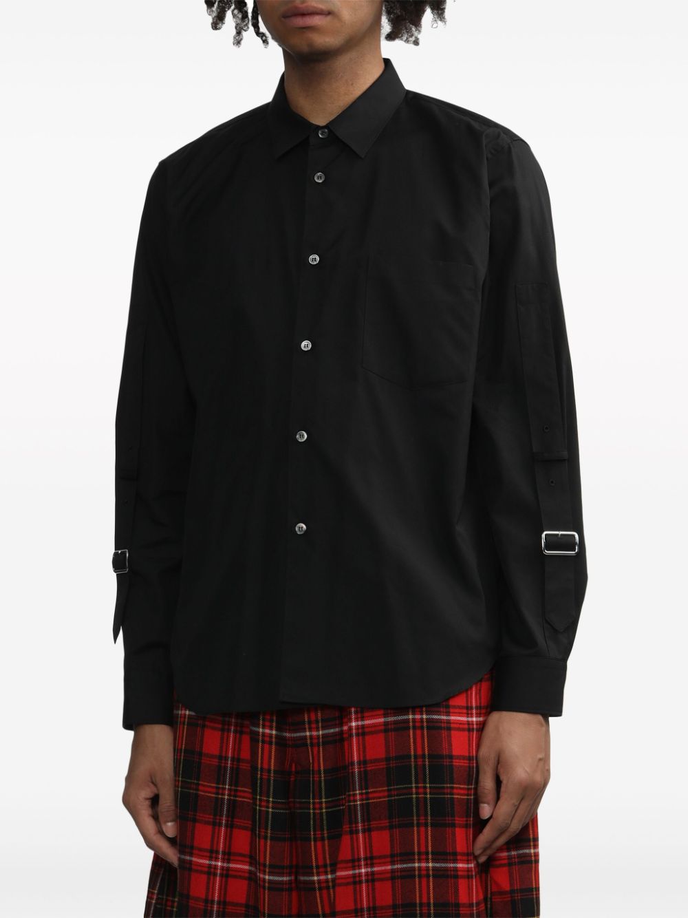 Shop Black Comme Des Garçons Buckled-strap Cotton Shirt In Black