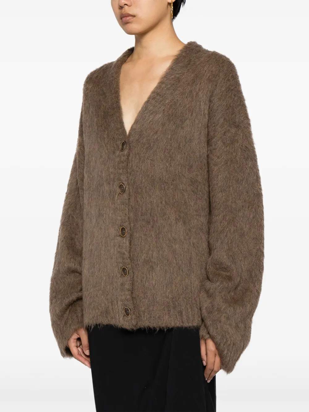 Uma Wang Brushed V-neck Cardigan In Brown