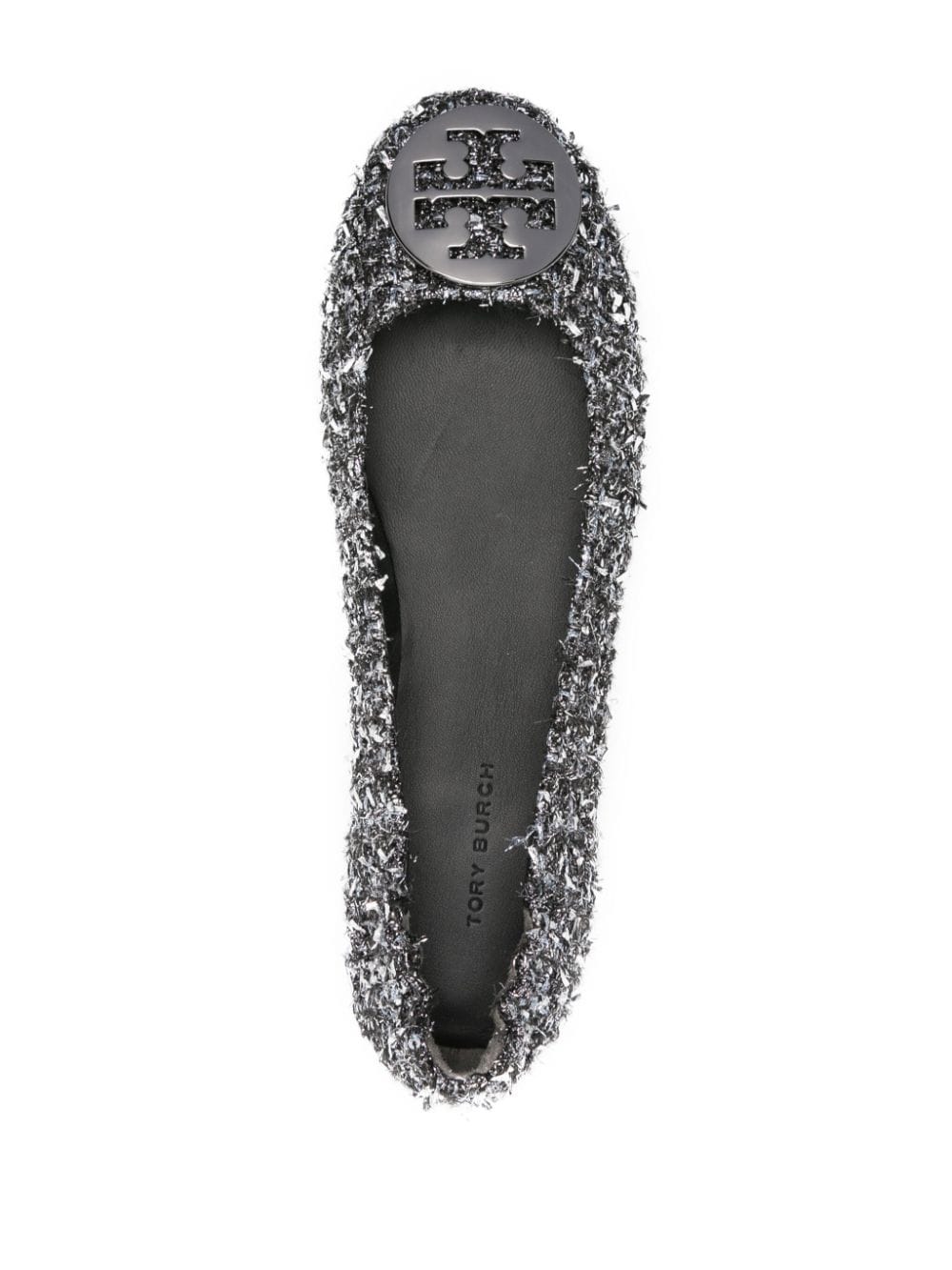 Shop Tory Burch Georgia Tweed Ballerina Shoes In Silver