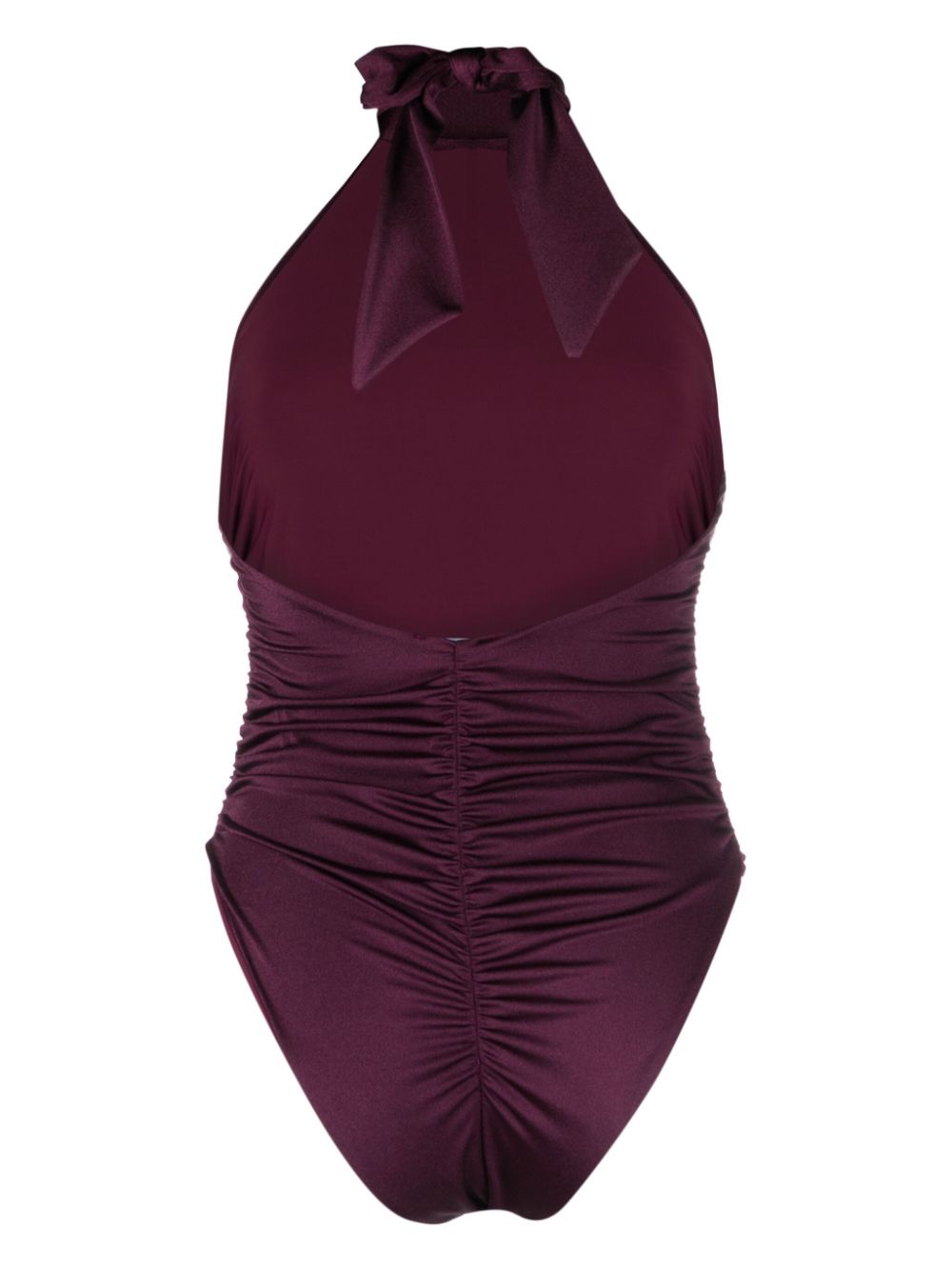 Shop Noire Swimwear Ruched Halterneck Swimsuit In Purple