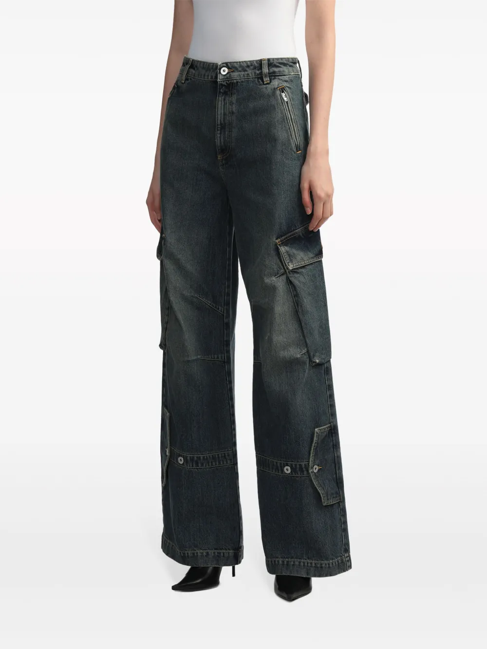 Shop Halfboy High-rise Wide-leg Cargo Jeans In Blue