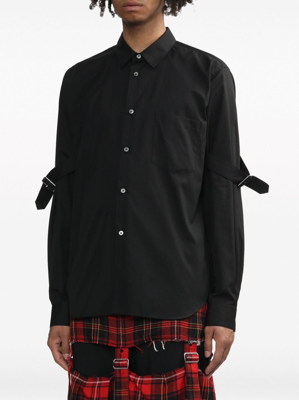 Shop Black Comme Des Garçons Buckle-detail Cotton Shirt In Black