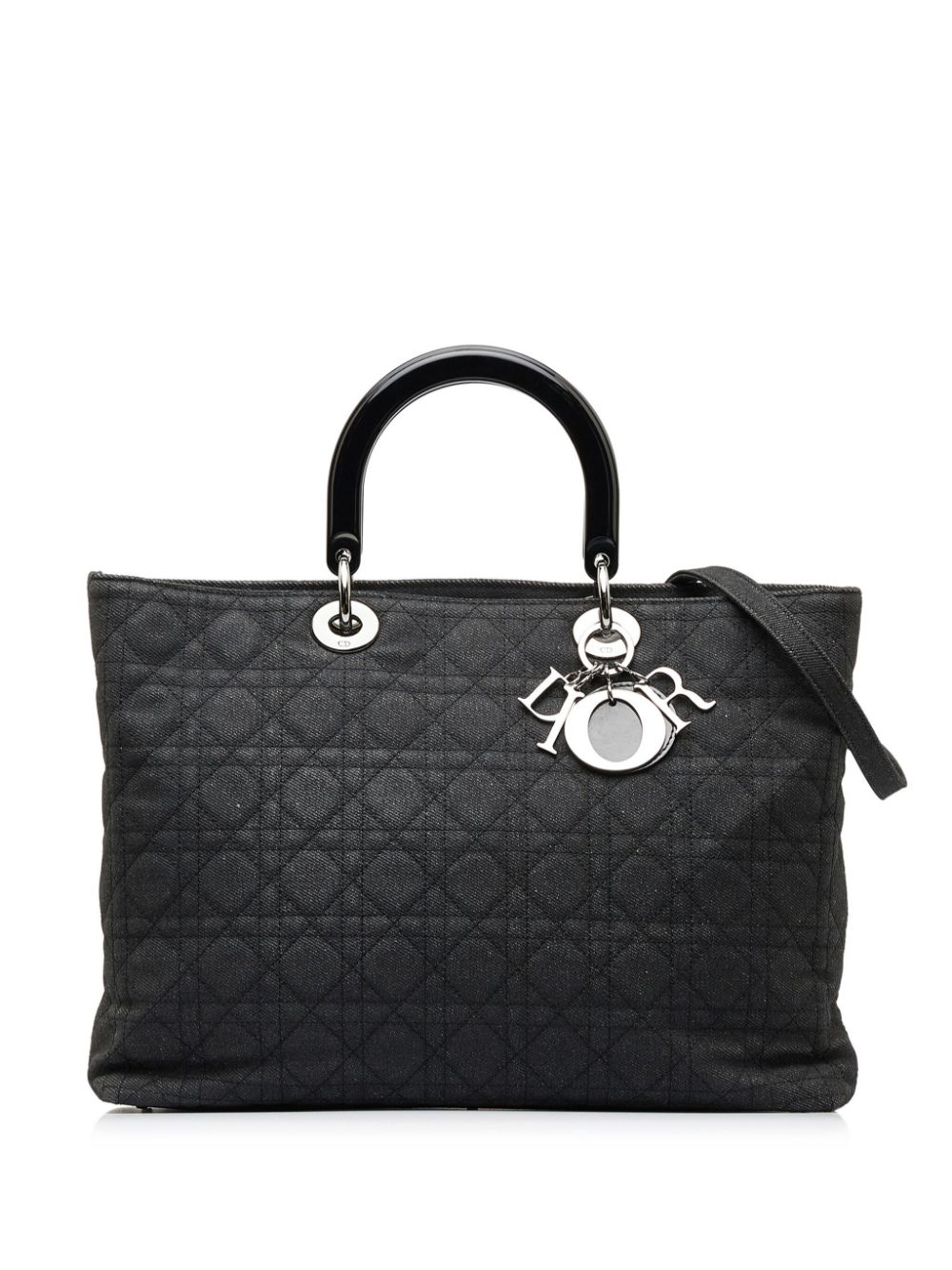 Dior Vintage Cannage Quilted Denim Large Lady Dior Bag in Black