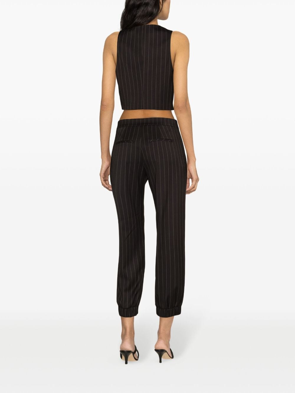 Shop Patrizia Pepe Pinstripe-pattern Faux-pocket Waistcoat In Black