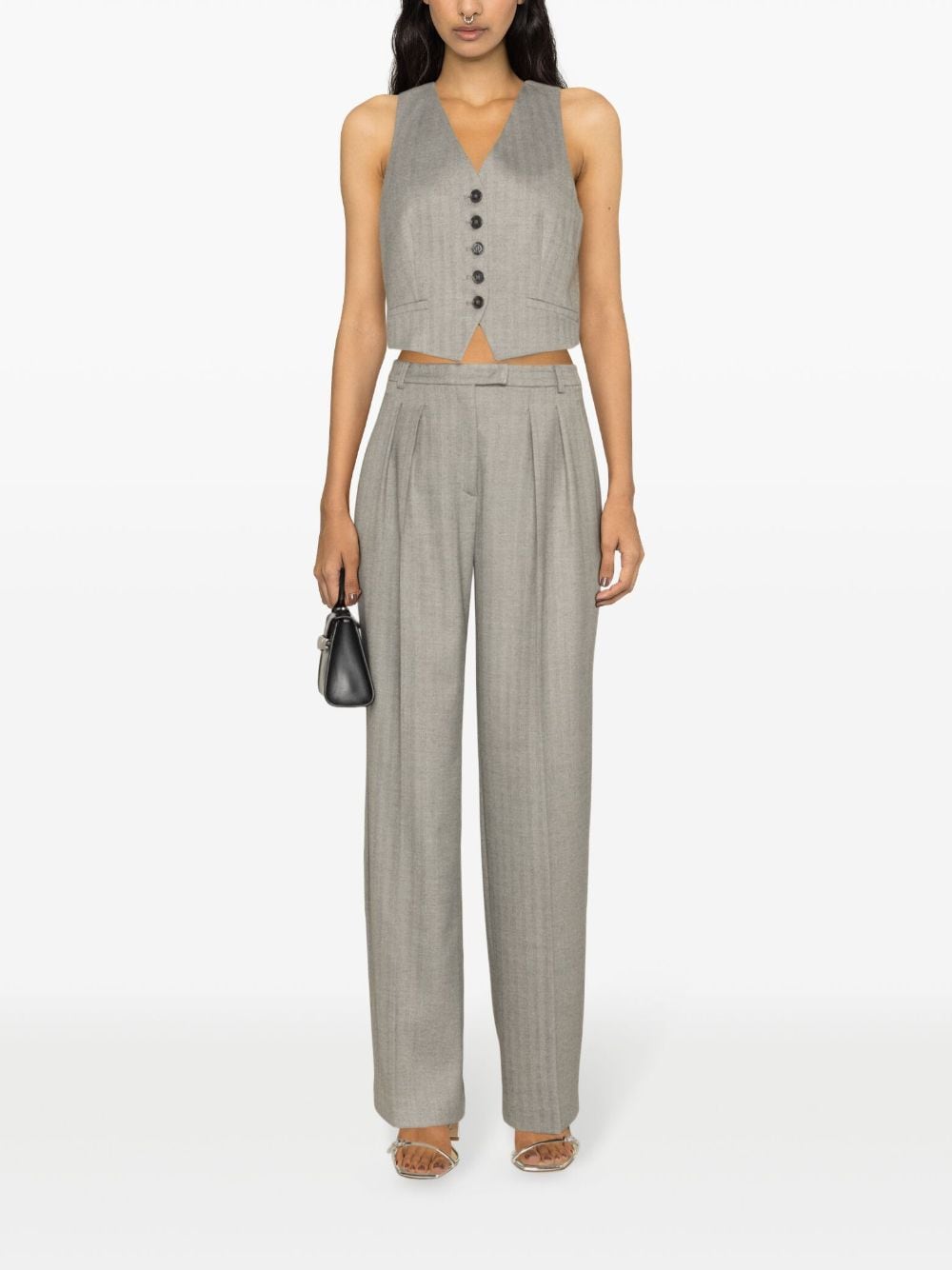 Shop Patrizia Pepe High-waist Wide-leg Tailored Trousers In Grey