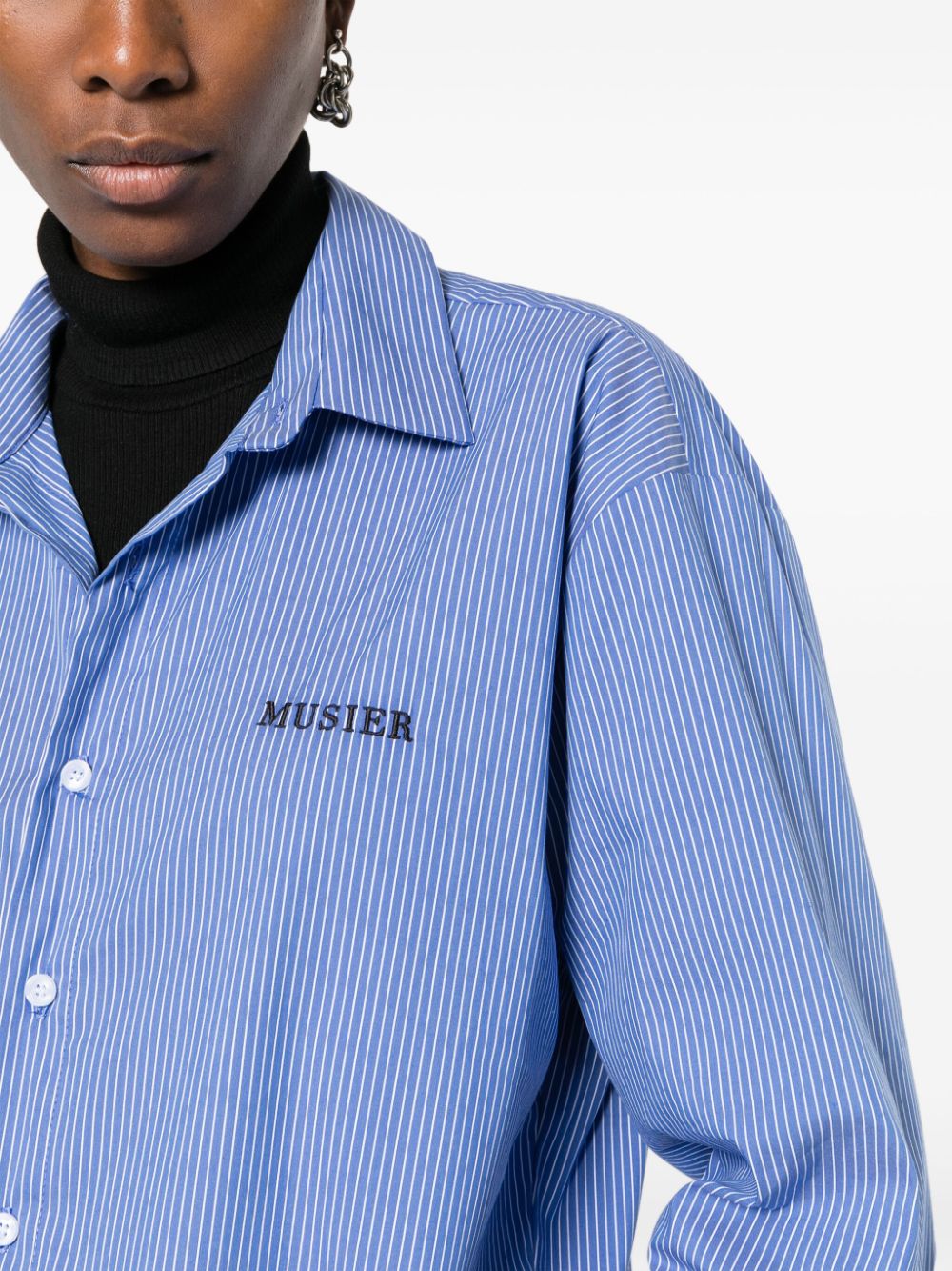 Shop Musier Logo-embroidered Striped Cotton Blend Shirt In Blau