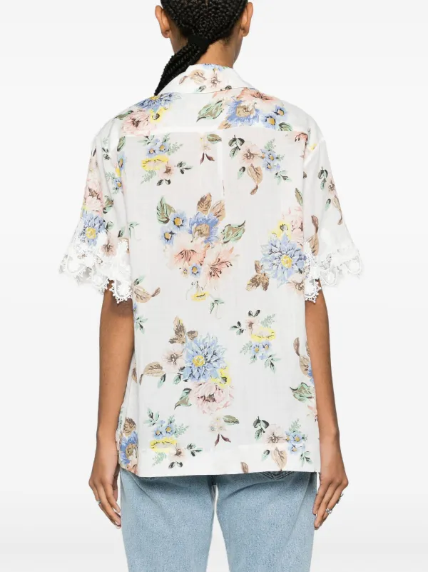 ZIMMERMANN floral-print lace-appliqué Shirt | White | FARFETCH