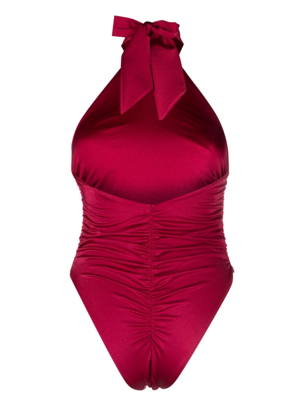 Noire Swimwear Badpak met halternek en ruches - Rood