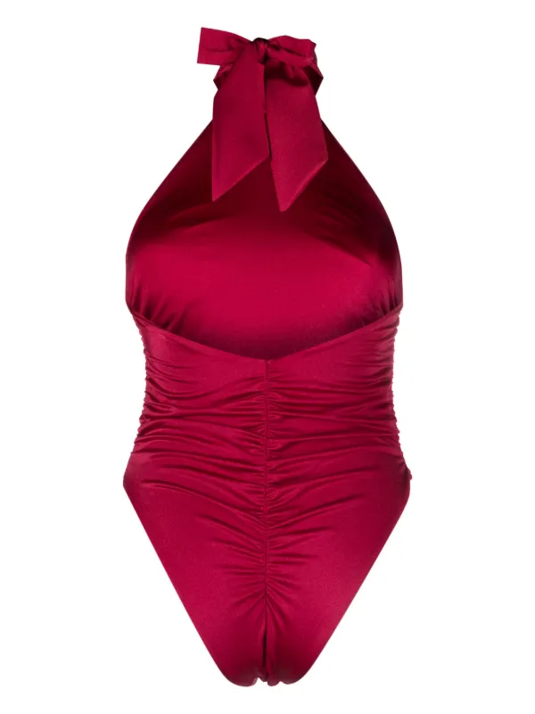 Red halterneck swimsuit online