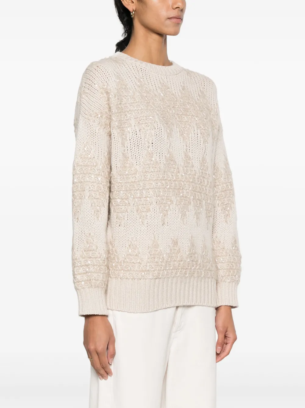 Brunello Cucinelli Trui met diamantpatroon Beige
