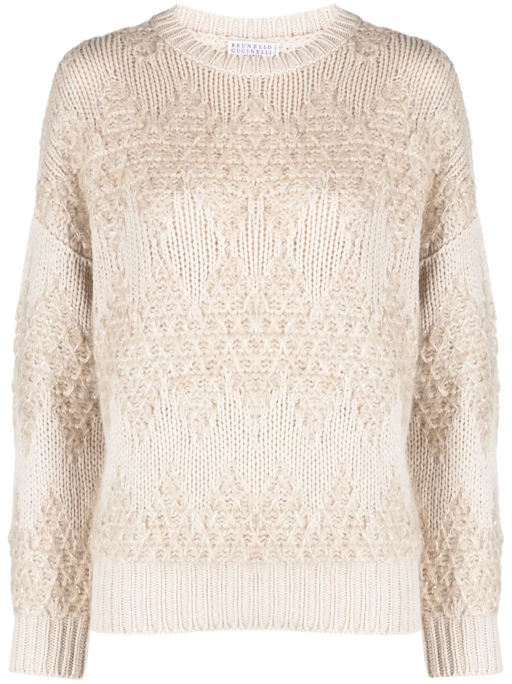 Brunello Cucinelli Diamond Jaquard Knit Jumper In Neutrals