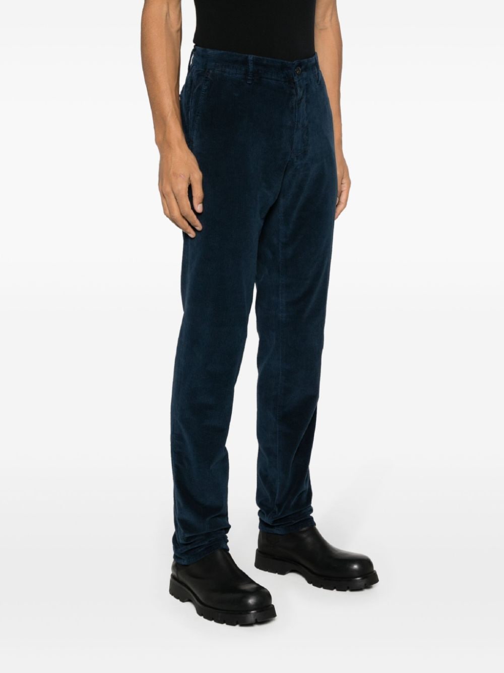 Shop Incotex Tapered Corduroy Cotton Trousers In Blue