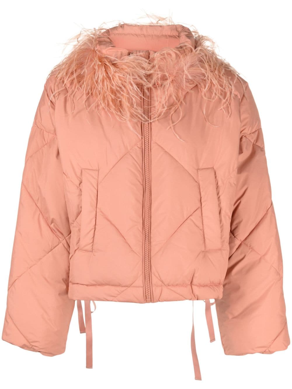 Twinset Feather-trim Collar Puffer Jacket In Pink