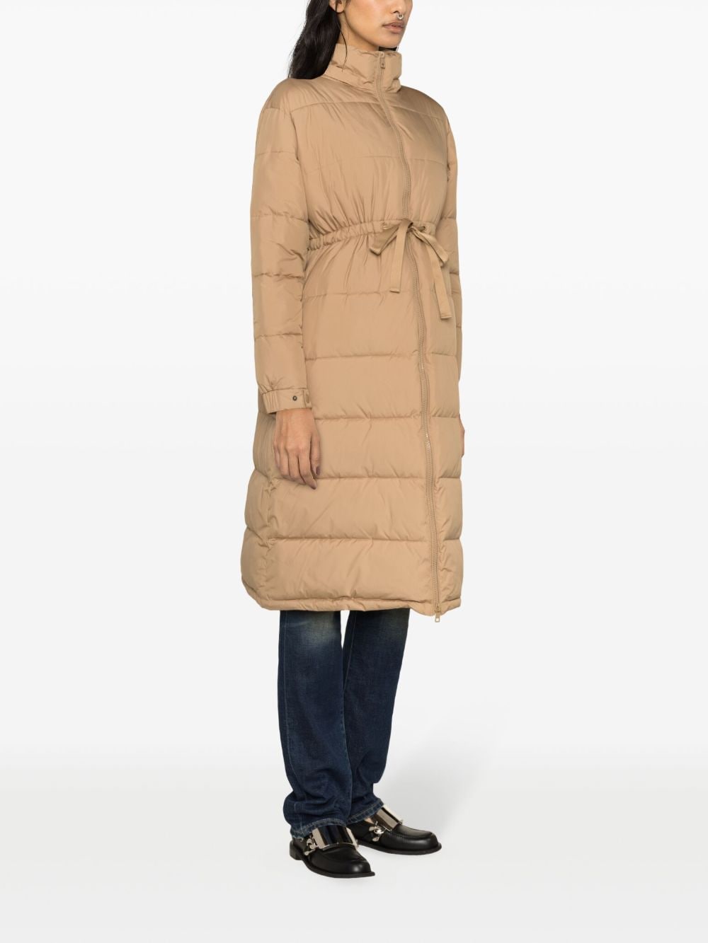 Shop Twinset Feather-trimmed Hood Padded Parka In Brown