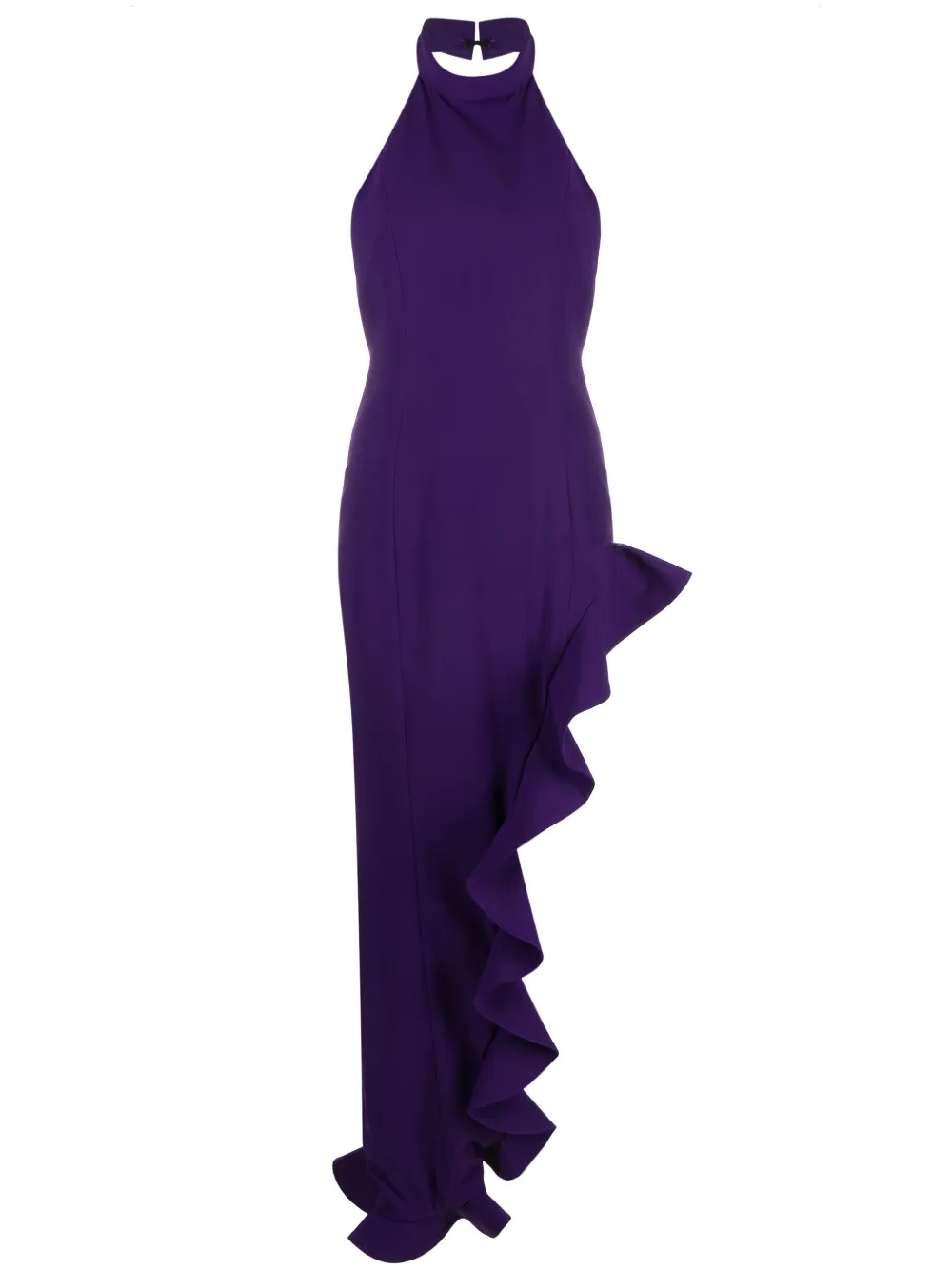 Amen Halterneck Ruffled Maxi Dress In Purple
