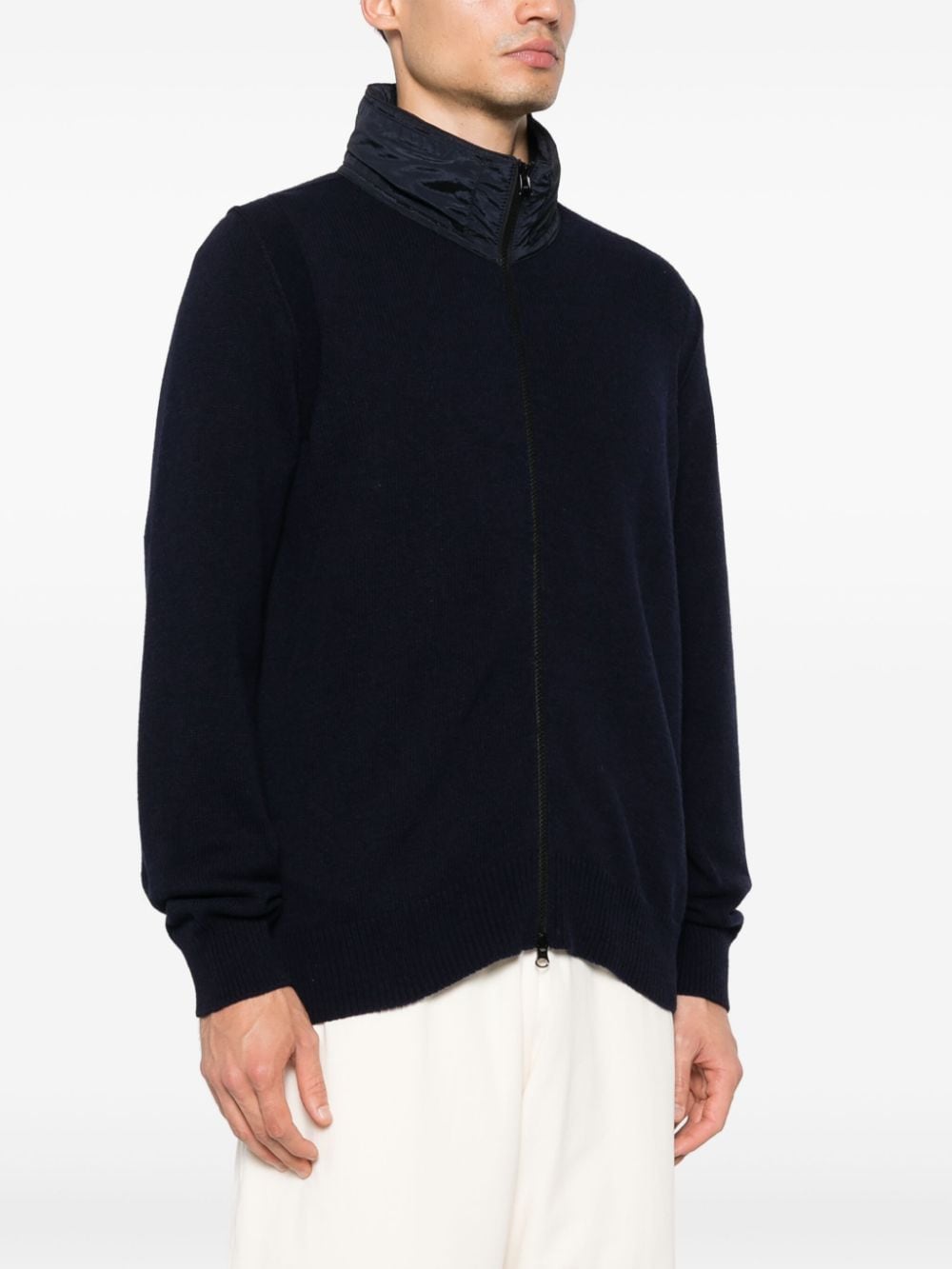 Shop Stone Island Zip-front Wool Sweatshirt In Blue
