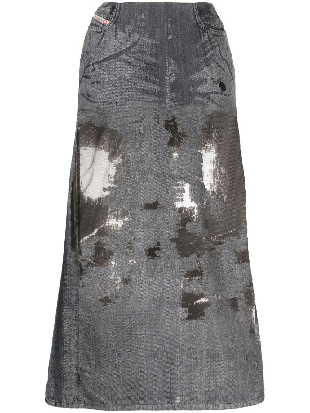 Shop Diesel Low-rise Denim Midi Skirt In Grey