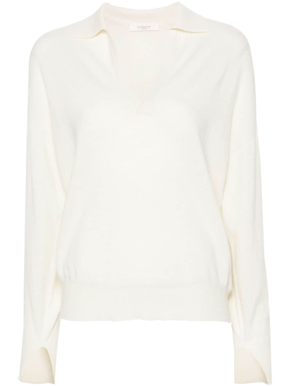 Zanone Polo-collar V-neck Jumper In White