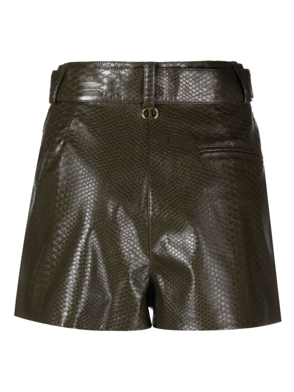 TWINSET snakeskin-effect belted mini shorts - Groen