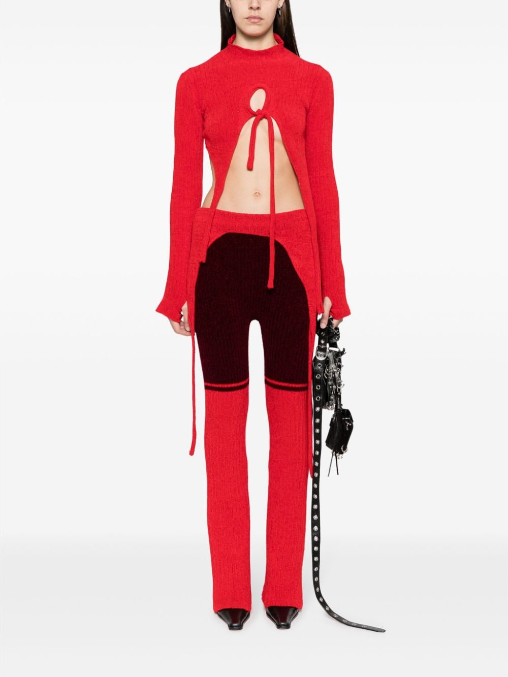 Shop Ottolinger Colour-block Knitted Trousers In Red