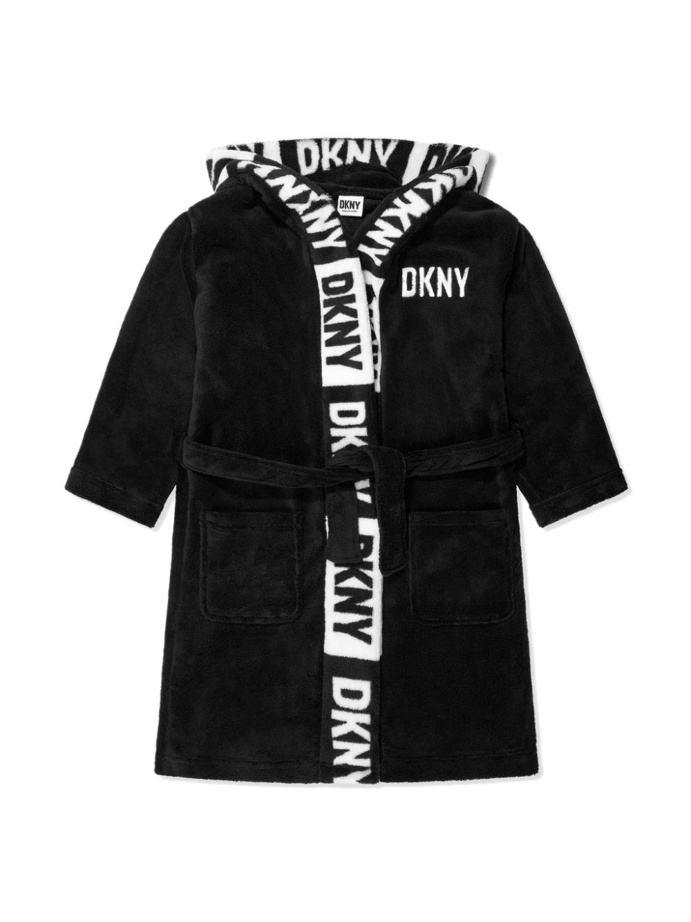 Shop Dkny Logo-embroidered Cotton Bathrobe In Black