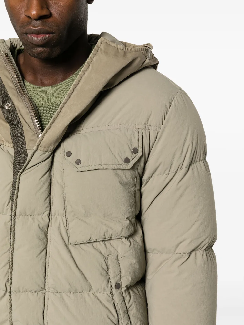 Shop Ten C Hooded Down Puffer Jacket In Green