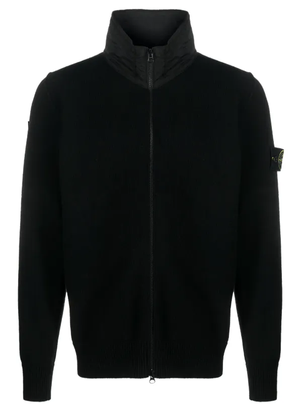 Stone Island Compass patch zip up Cardigan Black FARFETCH UK