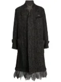 4SDESIGNS feather-trim bouclé single-breasted coat - Grey