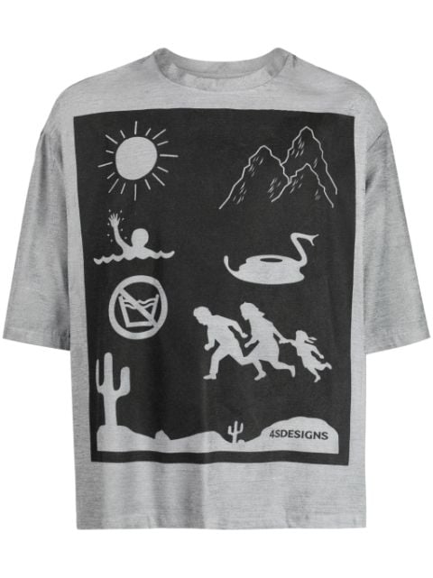 4SDESIGNS graphic-print mélange-effect T-shirt