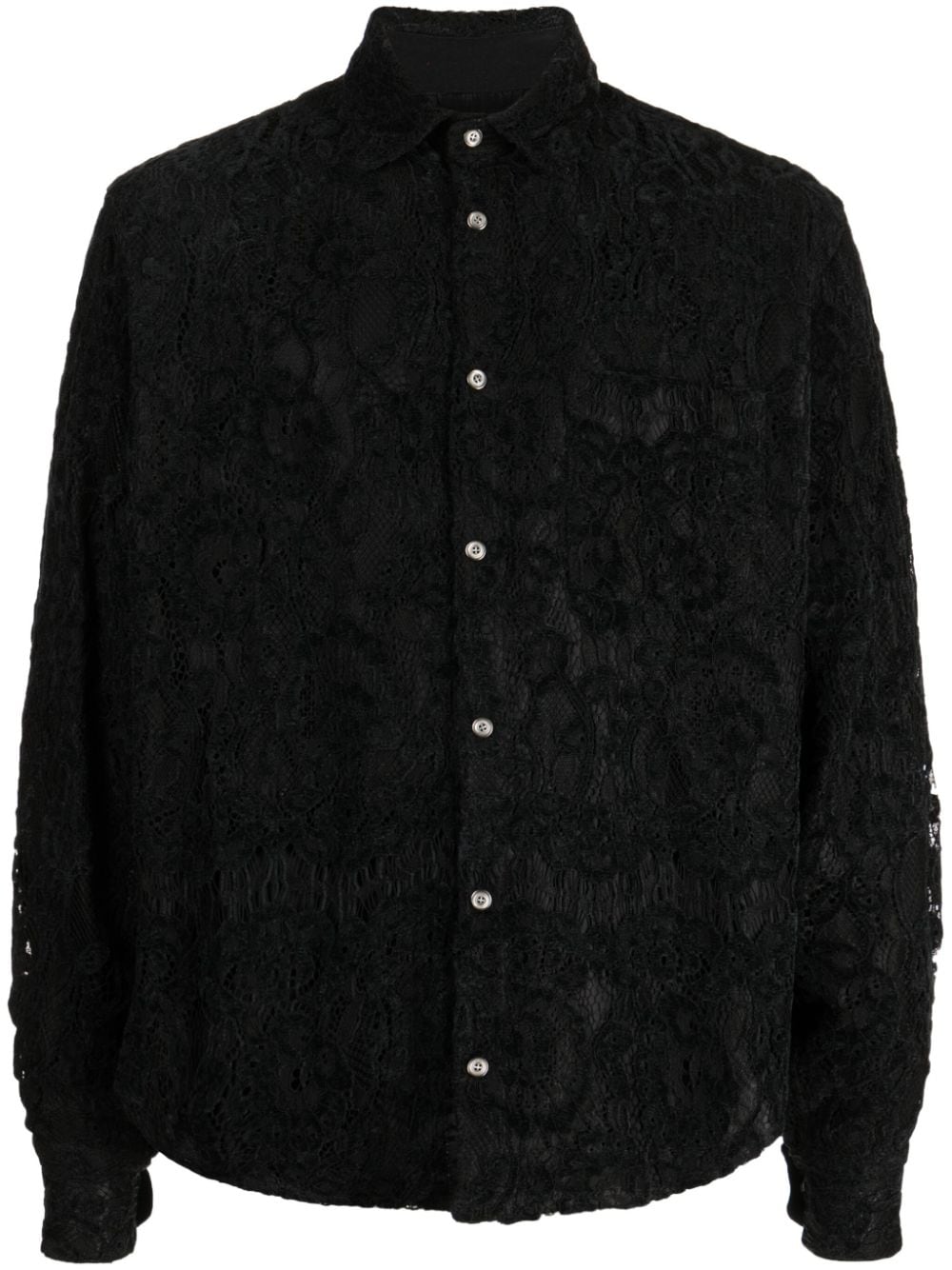 4sdesigns Lace-overlay Shirt Jacket In Black