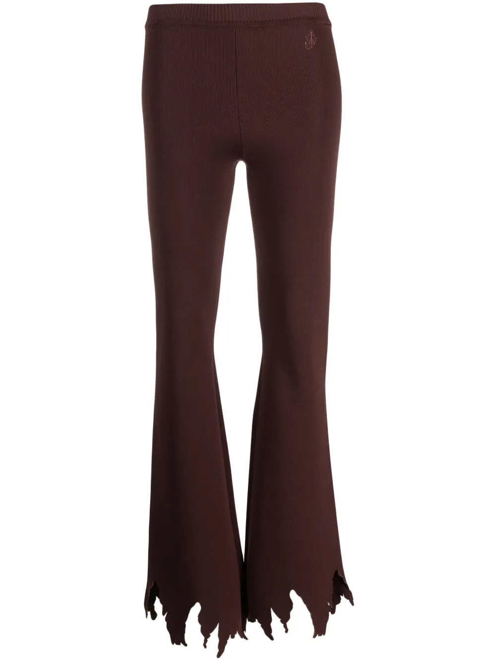 Jw Anderson Ribbed-knit Distressed Slim Pants In Brown