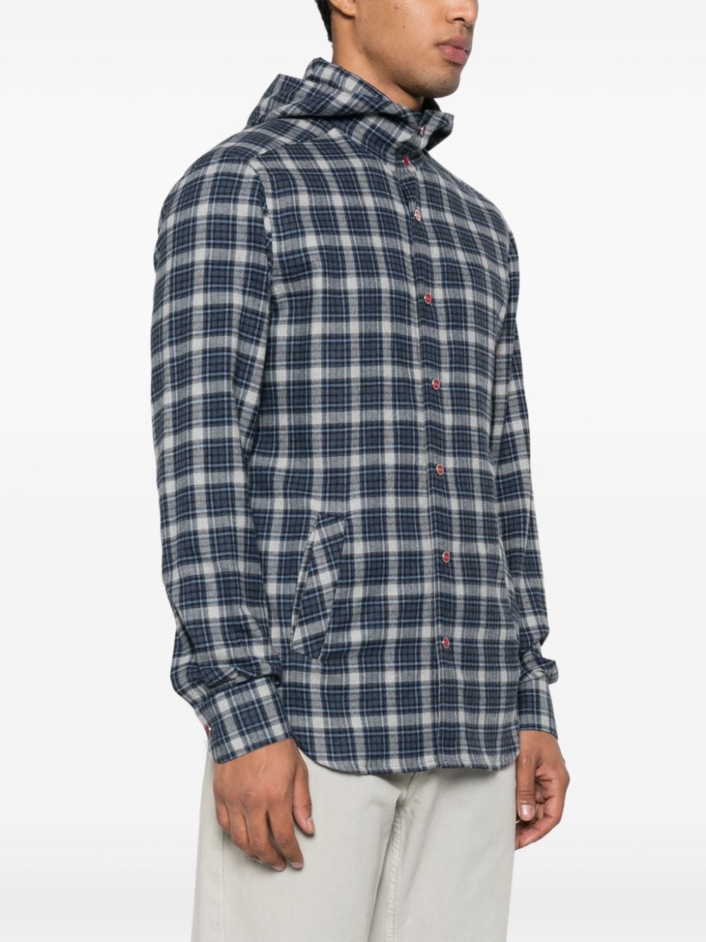 Shop Kiton Check-pattern Cotton Shirt In Blue