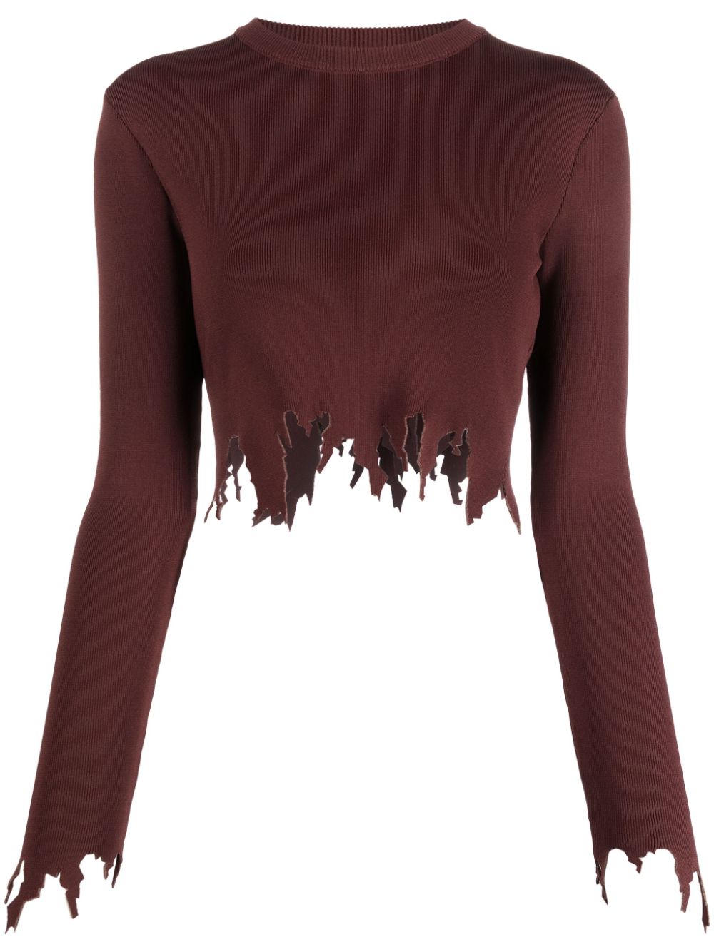 Jw Anderson Raw-cut Long-sleeve T-shirt In Chocolate Brown