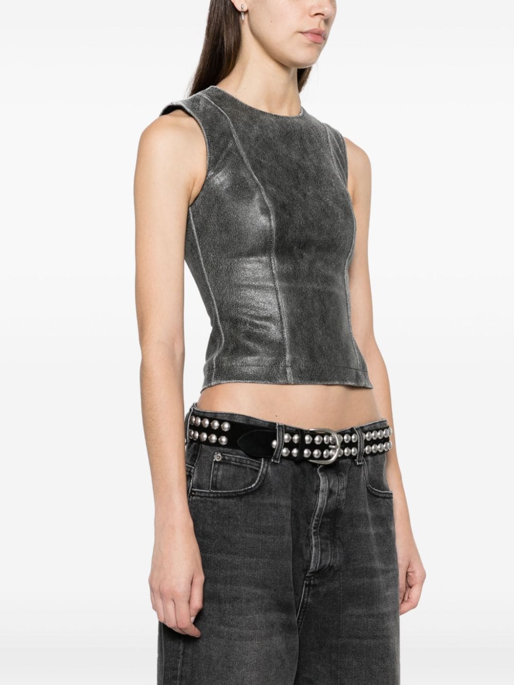 Shop Vaquera Sleeveless Corset-style Leather Top In Grey