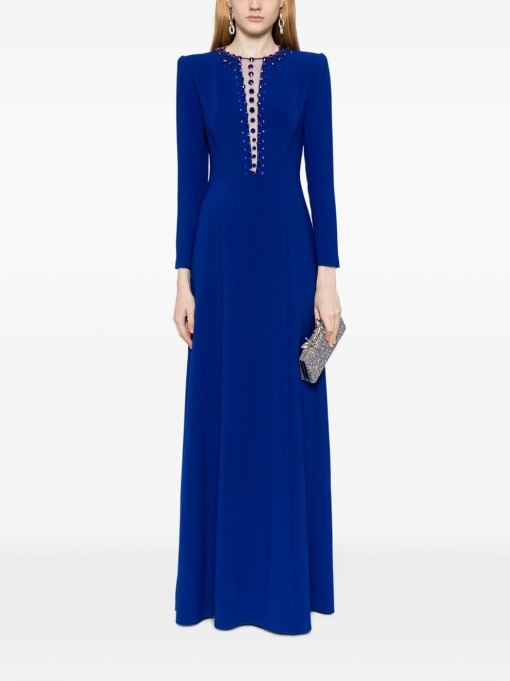 Shop Jenny Packham Marius Crystal-embellished Crepe Gown Dress In Blue