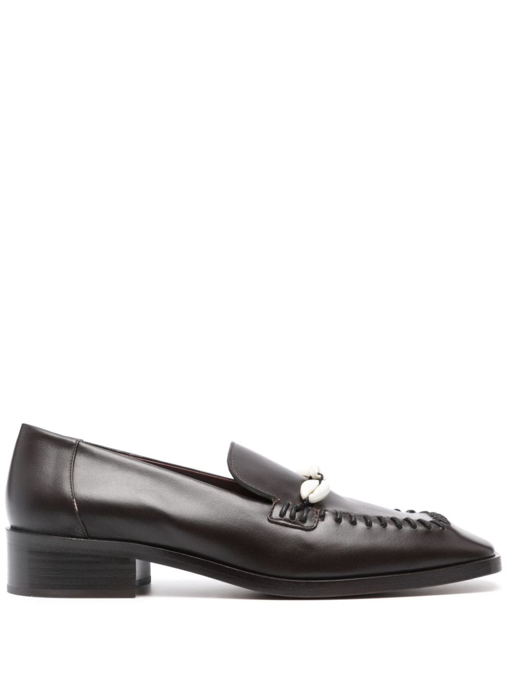 shell-detail leather loafers