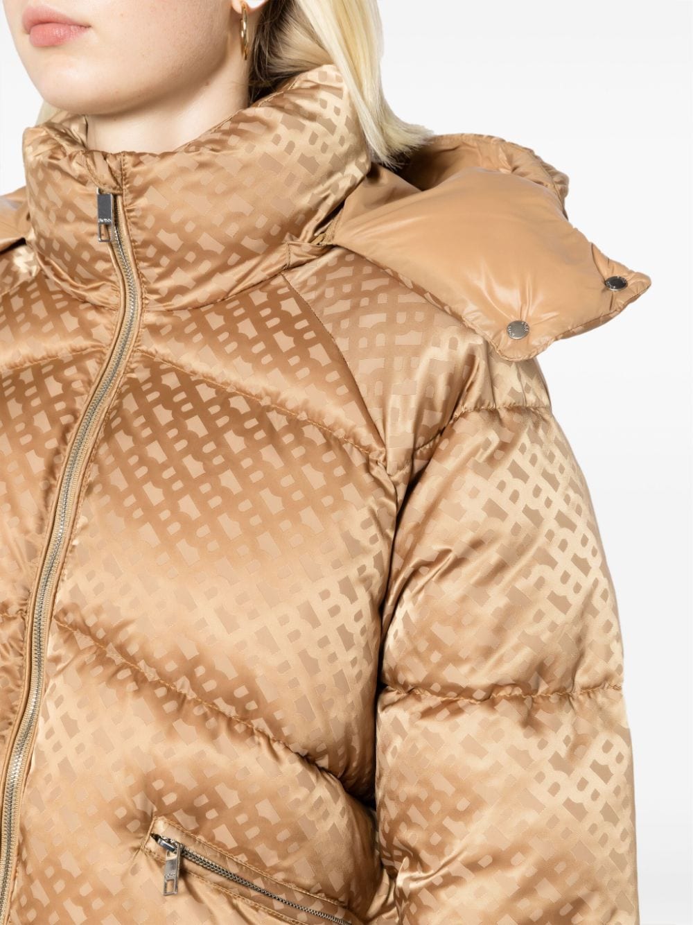 Shop Hugo Boss Monogram-jacquard Puffer Jacket In Brown