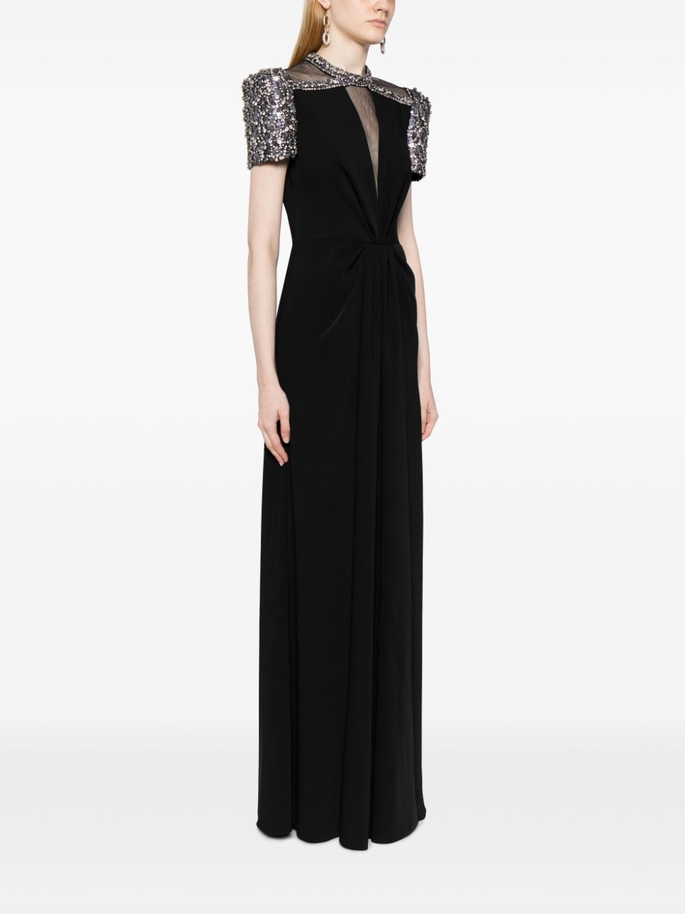 Shop Jenny Packham Daphne Crystal-embellished A-line Dress In Black