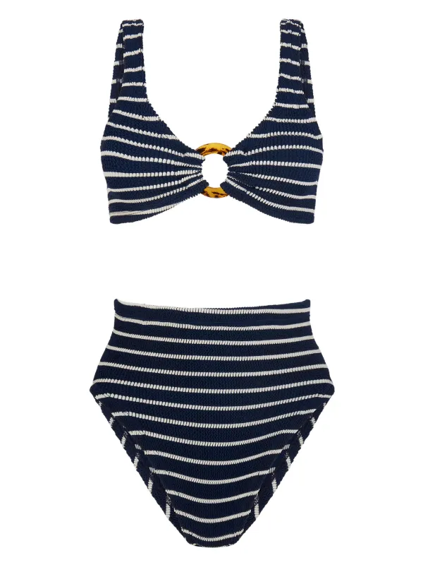 Hunza G Nadine Striped Seersucker Bikini Blue FARFETCH AE