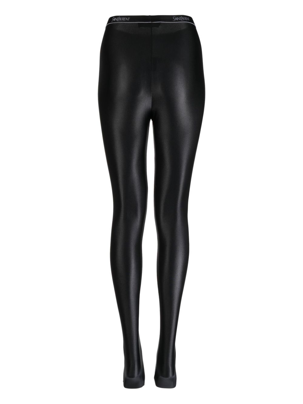 YSL logo-waistband jersey tights - Zwart