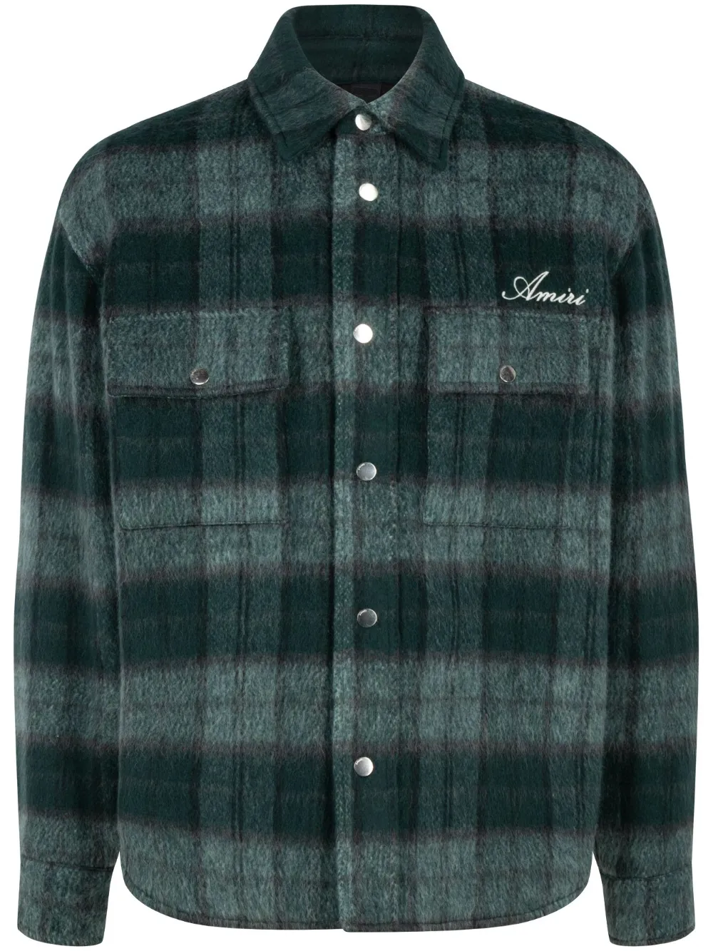 image 1 of amiri logo刺绣格纹羊毛衬衫