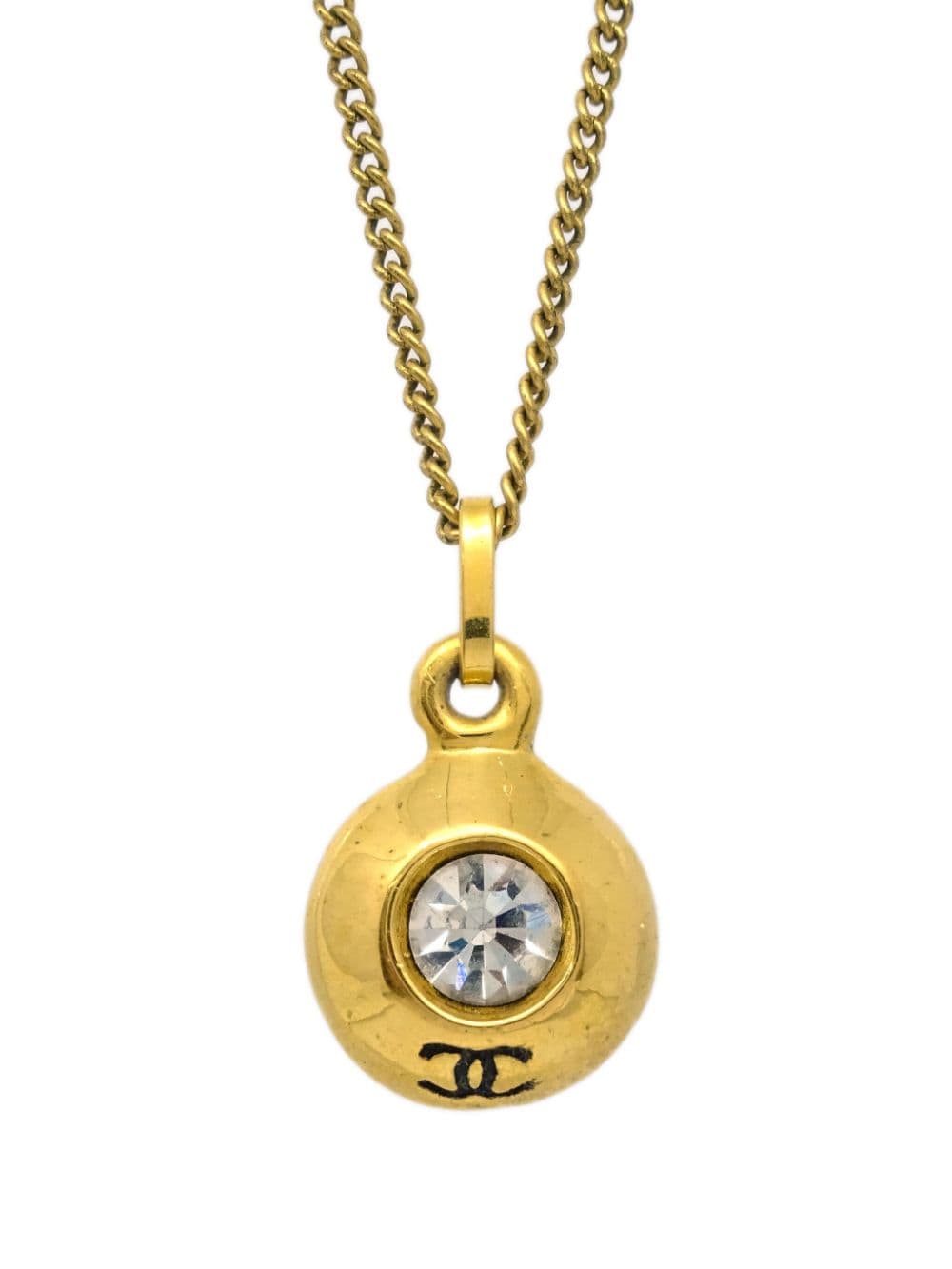 Pre-owned Chanel 1980-1990 Rhinestone-embellished Pendant Necklace In Gold