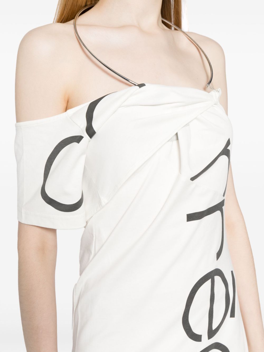 Shop Courrèges Logo-print One-shoulder Dress In White
