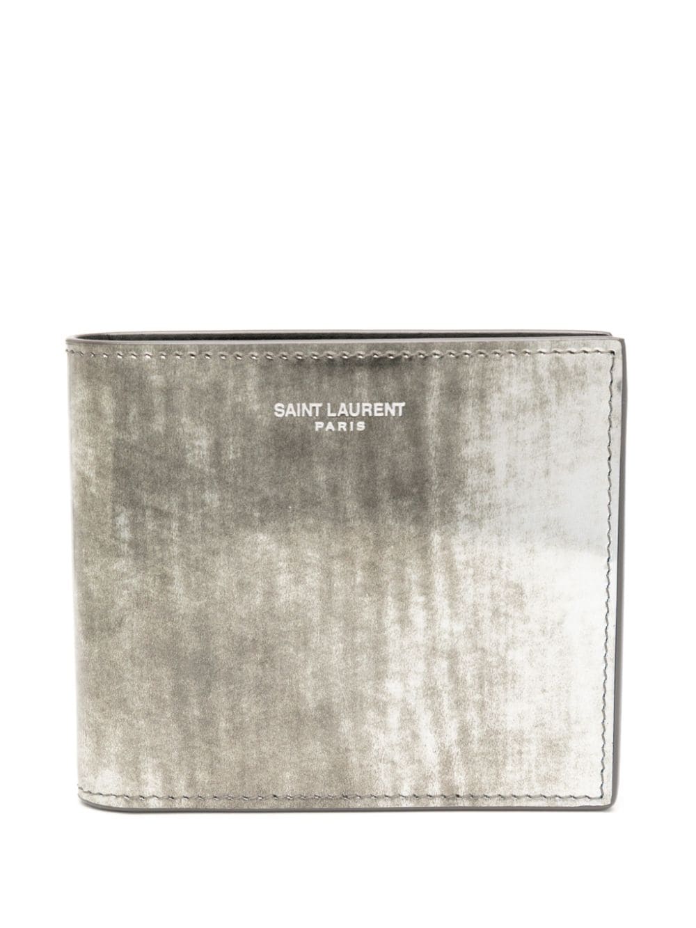 Saint Laurent Logo-debossed Reflective Leather Wallet In Grey