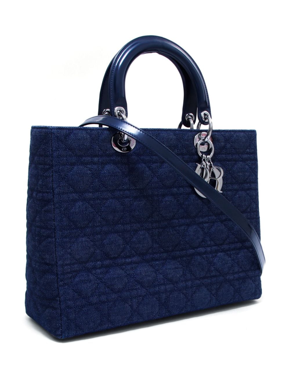 Pre-owned Dior Large Cannage Lady  Denim Tote Bag In Blue