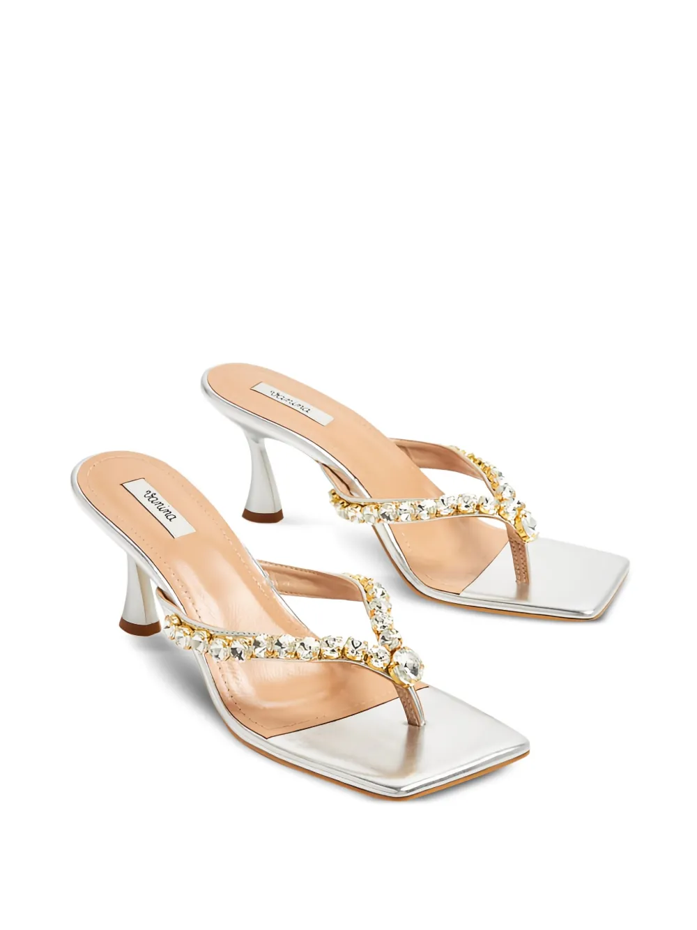 Vanina 70 mm sandalen verfraaid met kristallen en vierkante neus Zilver