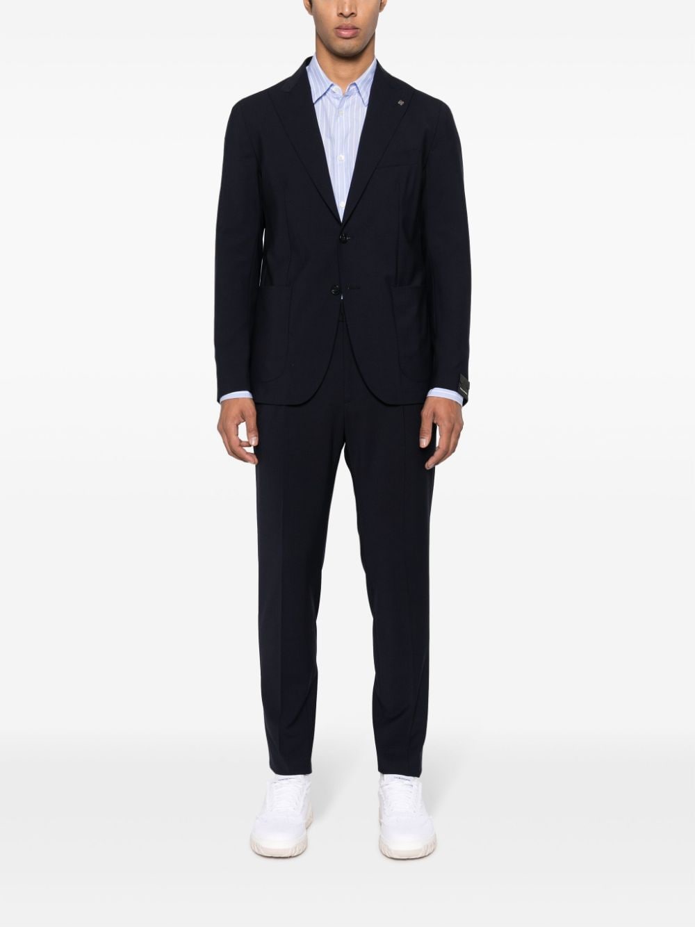 Shop Tagliatore A-derrick Logo-appliqué Single-breasted Suit In Blue