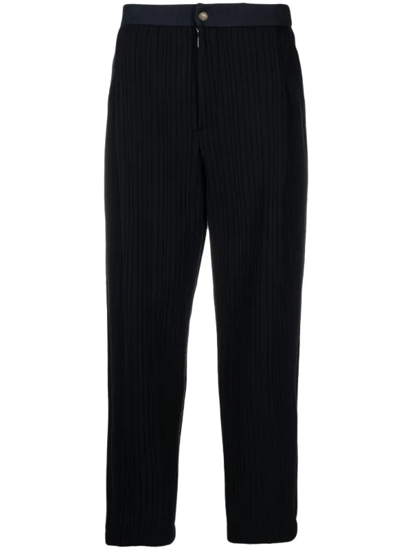 Giorgio Armani Pleated Quilted Tapered Trousers in Blue