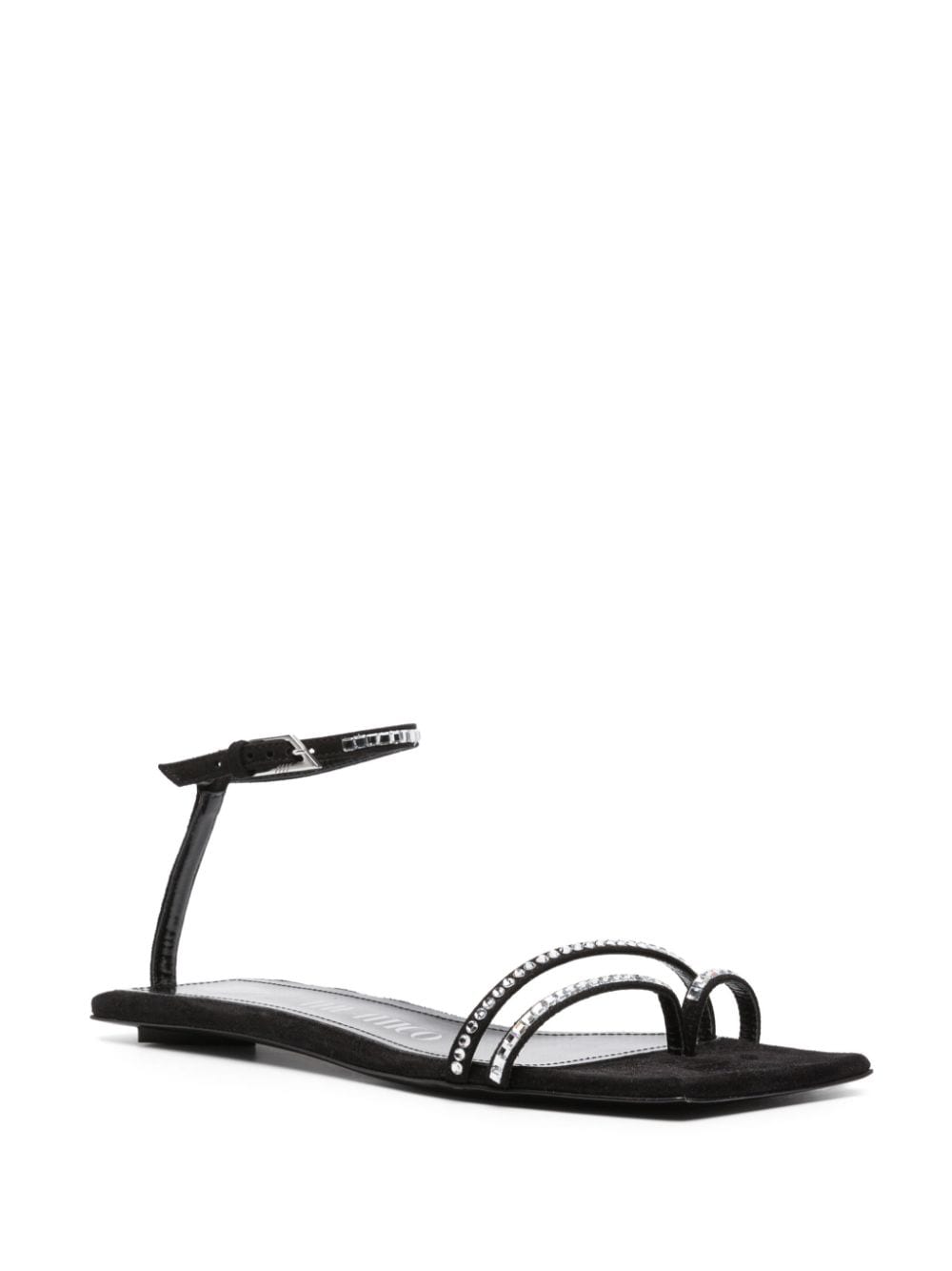 The Attico rhinestone-embellished suede flat sandals - Zwart
