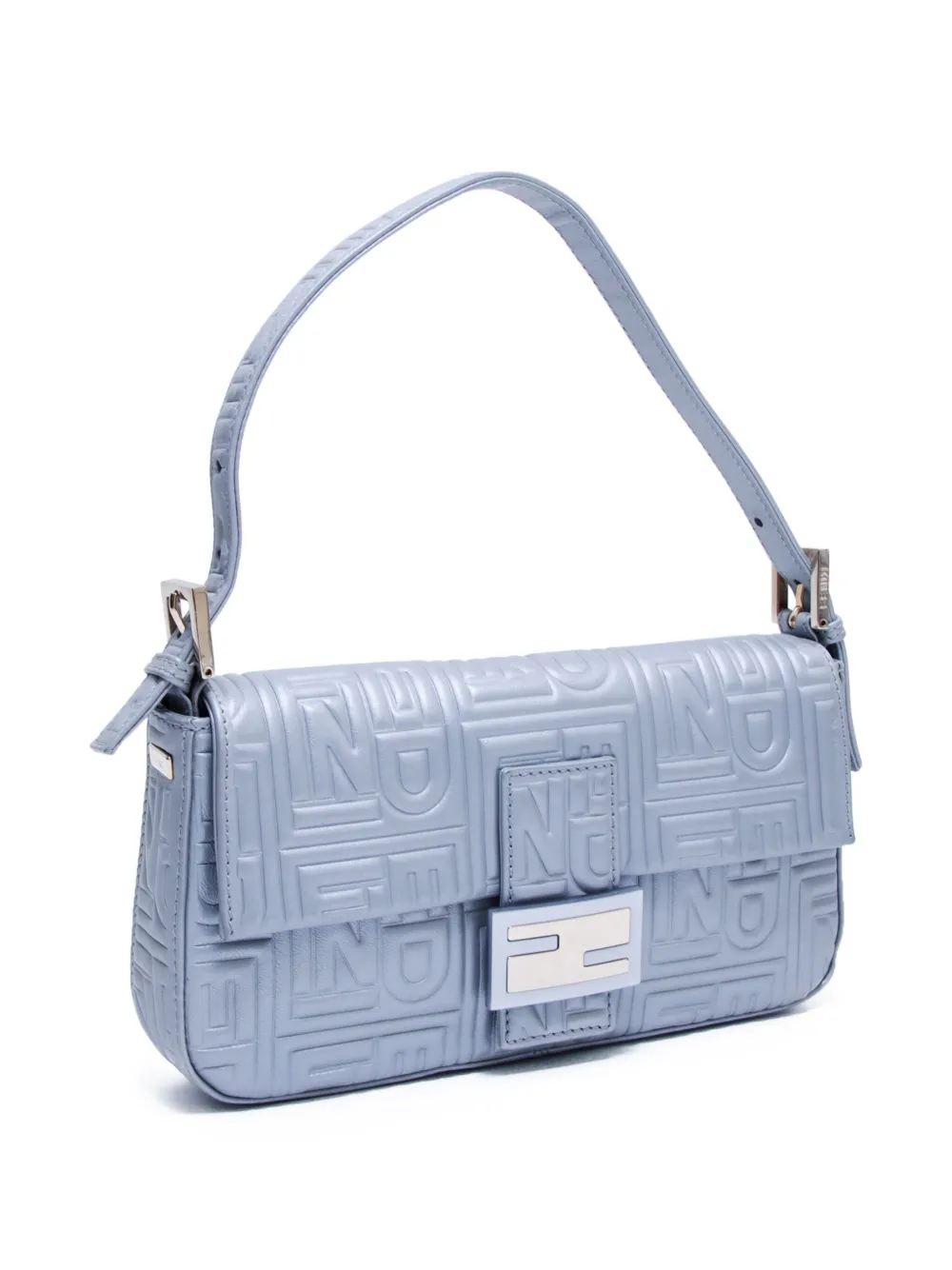 logo-embossed pattern flap shoulder bag